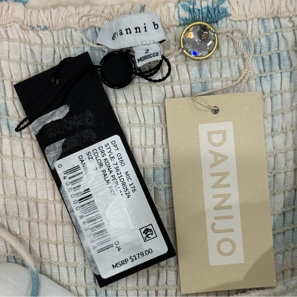 Gianni Bini x DANNIJO Kona Linen Palm Print Mini Dress Light Blue Ivory NWT - Picture 5 of 16